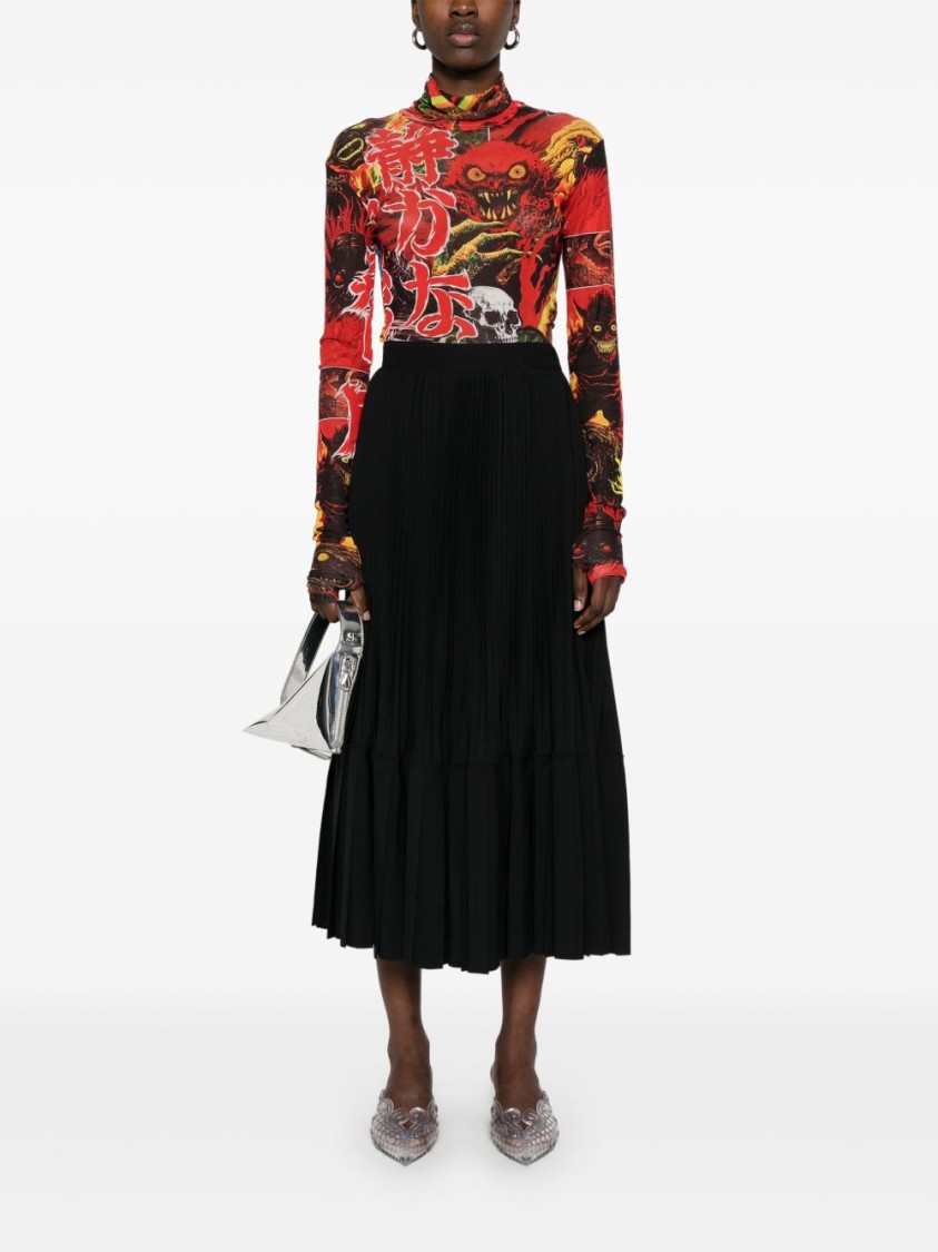 Shop Junya Watanabe Flared Black Wool Midi Skirt