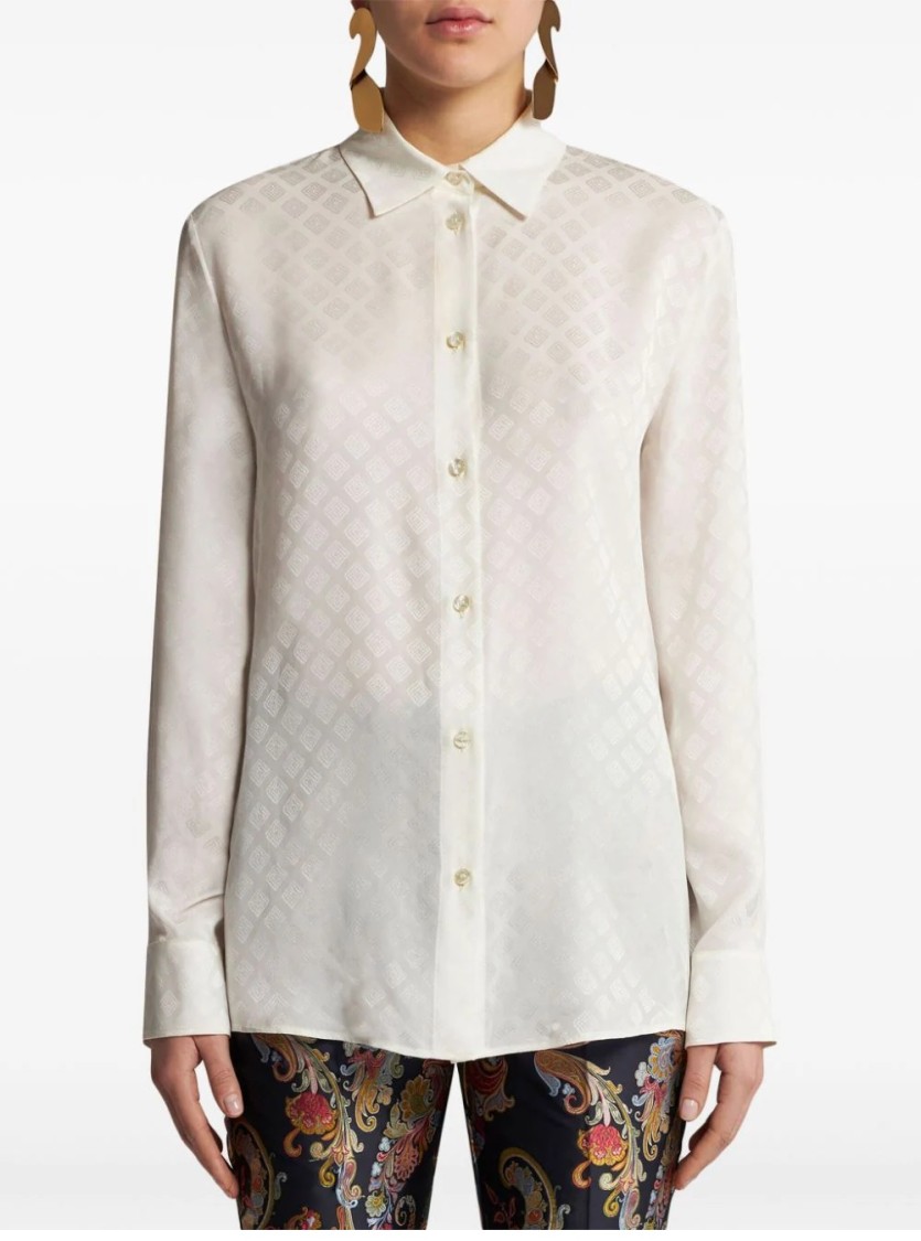 Etro Silk-blend White Shirt With Classic Collar In White