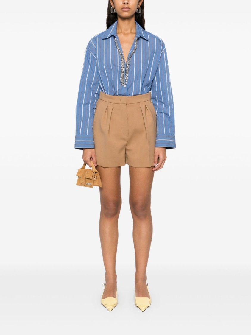 Shop Pinko Blue And White Striped Shirt With Embellished Neckline