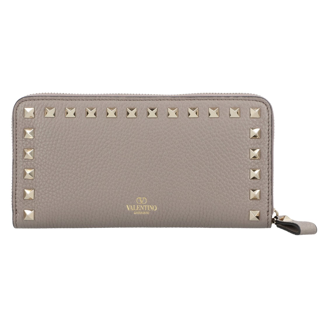 Valentino Rockstud Grey Leather Wallet In Gray