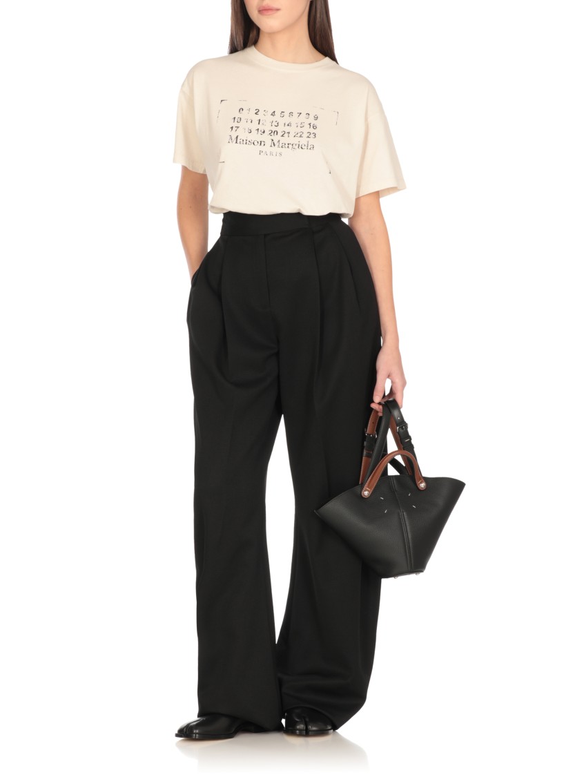 Maison Margiela Butter Coloured T-shirt With Logo Print In Neutrals