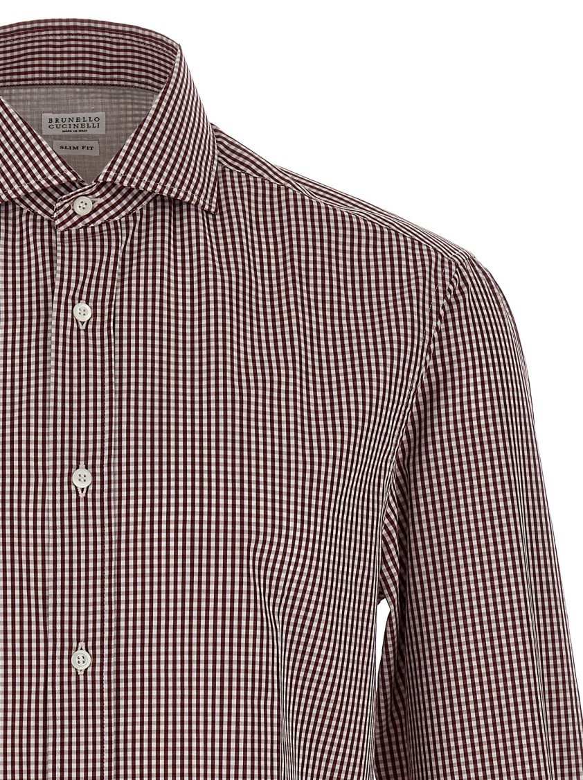 Brunello Cucinelli Checked Pattern Button-down Collar Shirt In Purple