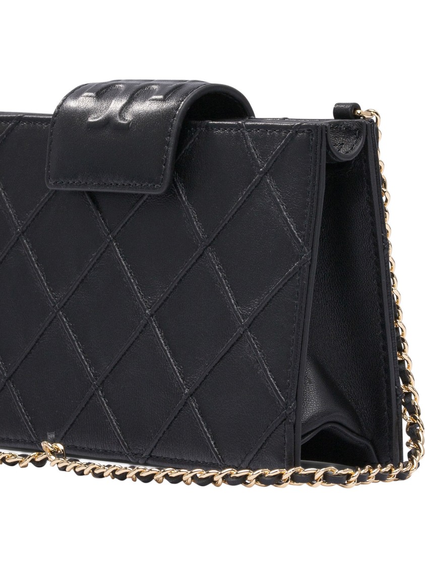 Tory Burch Fleming Mini Chain Wallet In Quilted Leather Design In Black