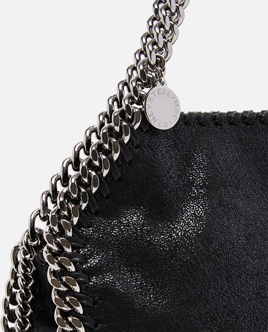 Stella Mccartney Mini Tote With Metal Chain Edging And Detachable Shoulder Strap In Black