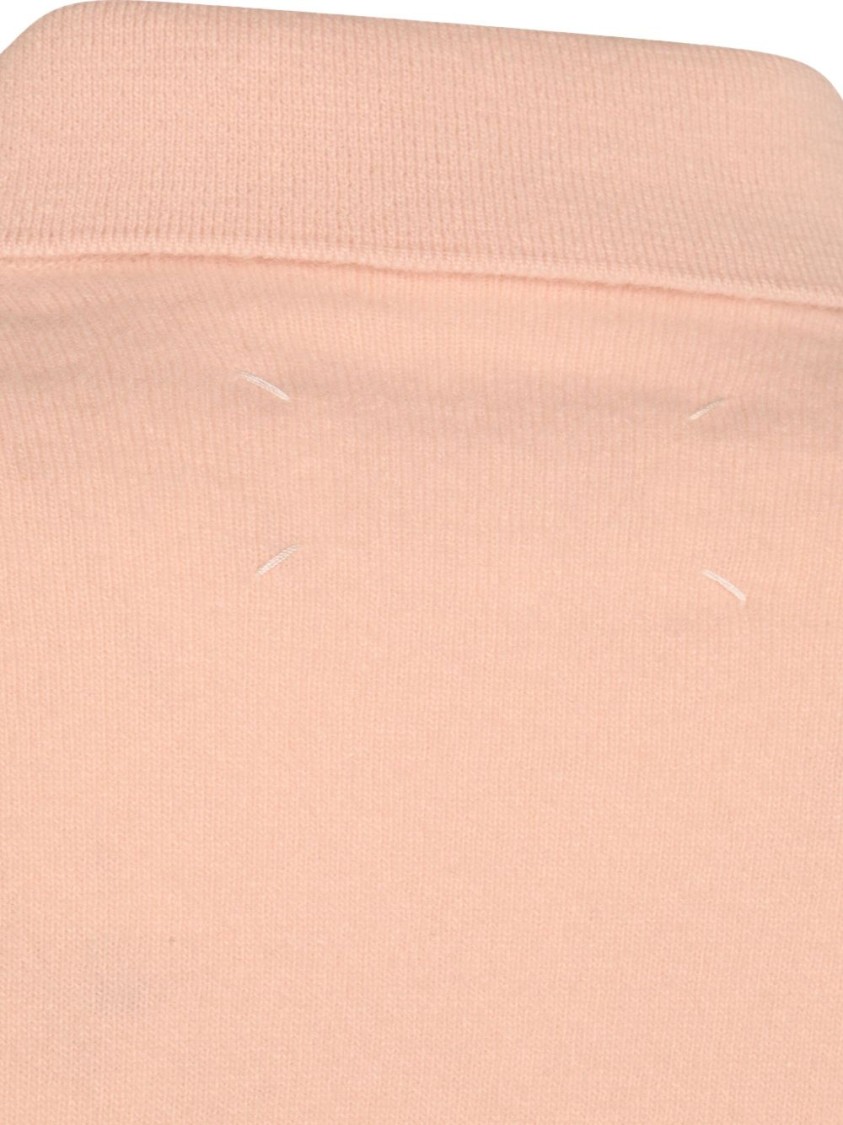 Maison Margiela Light Pink Wool Polo Shirt With Open Collar And Ribbed Edges In Pink