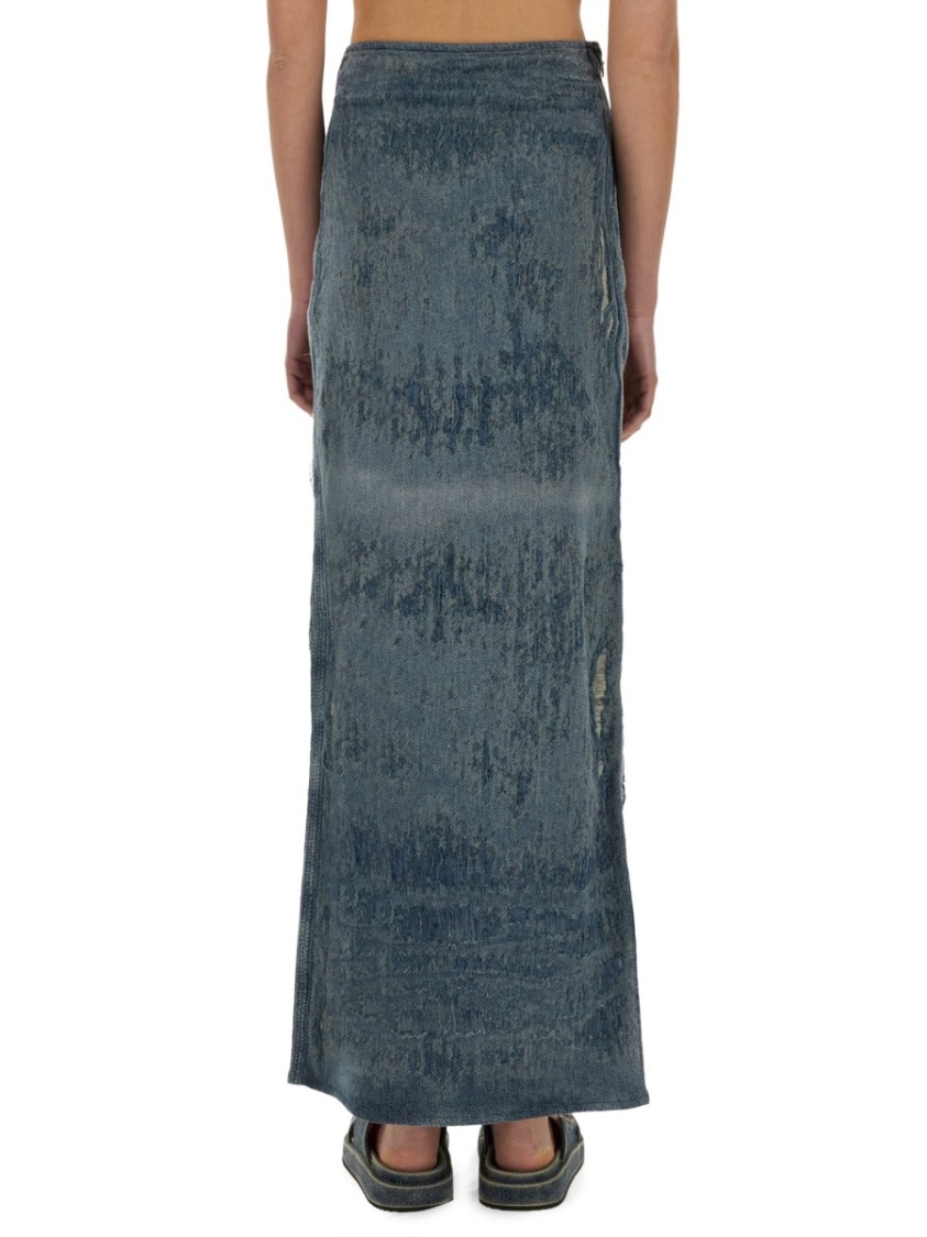 Diesel Megan Distressed High-waisted Long Skirt In Gray