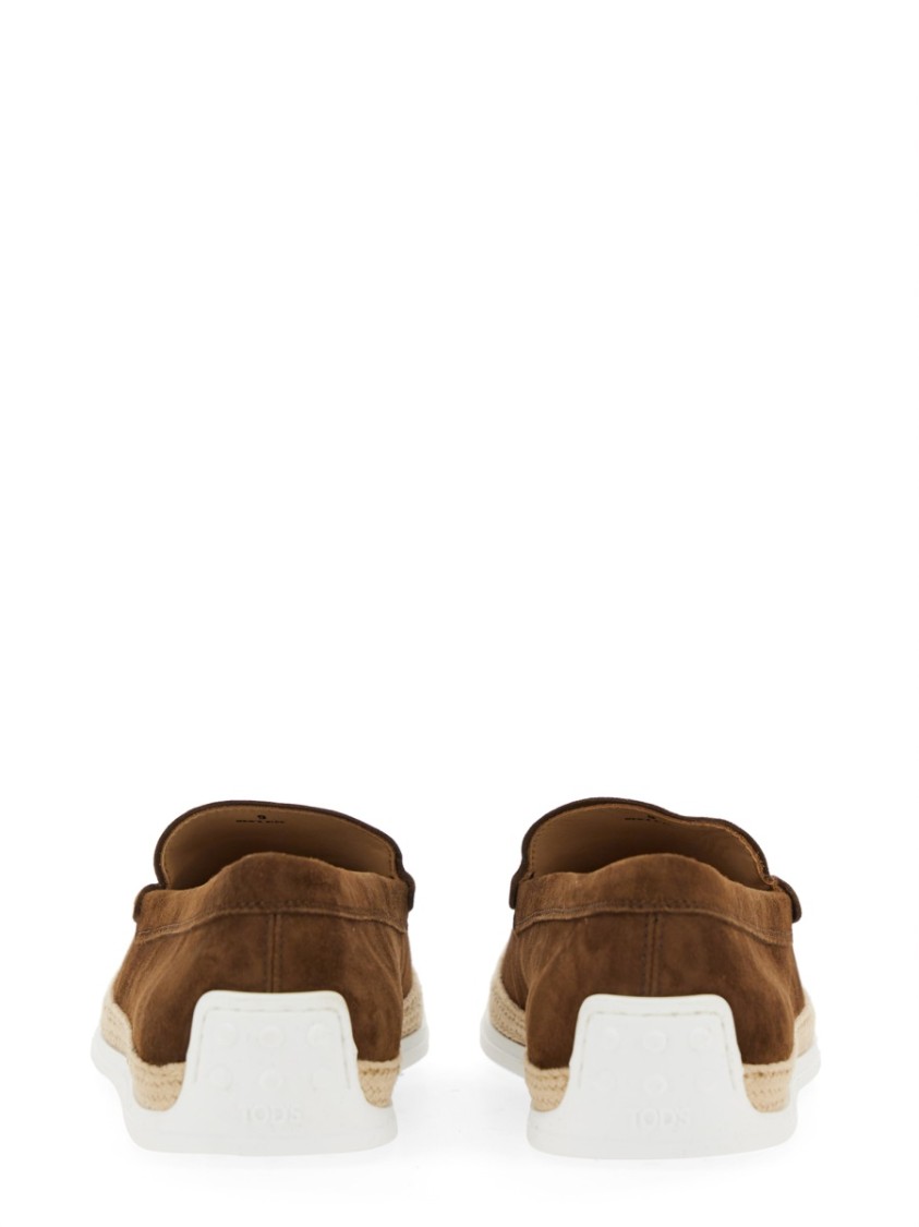 Tod's Suede Loafers With Round Toe And Braided Jute Sole In Black