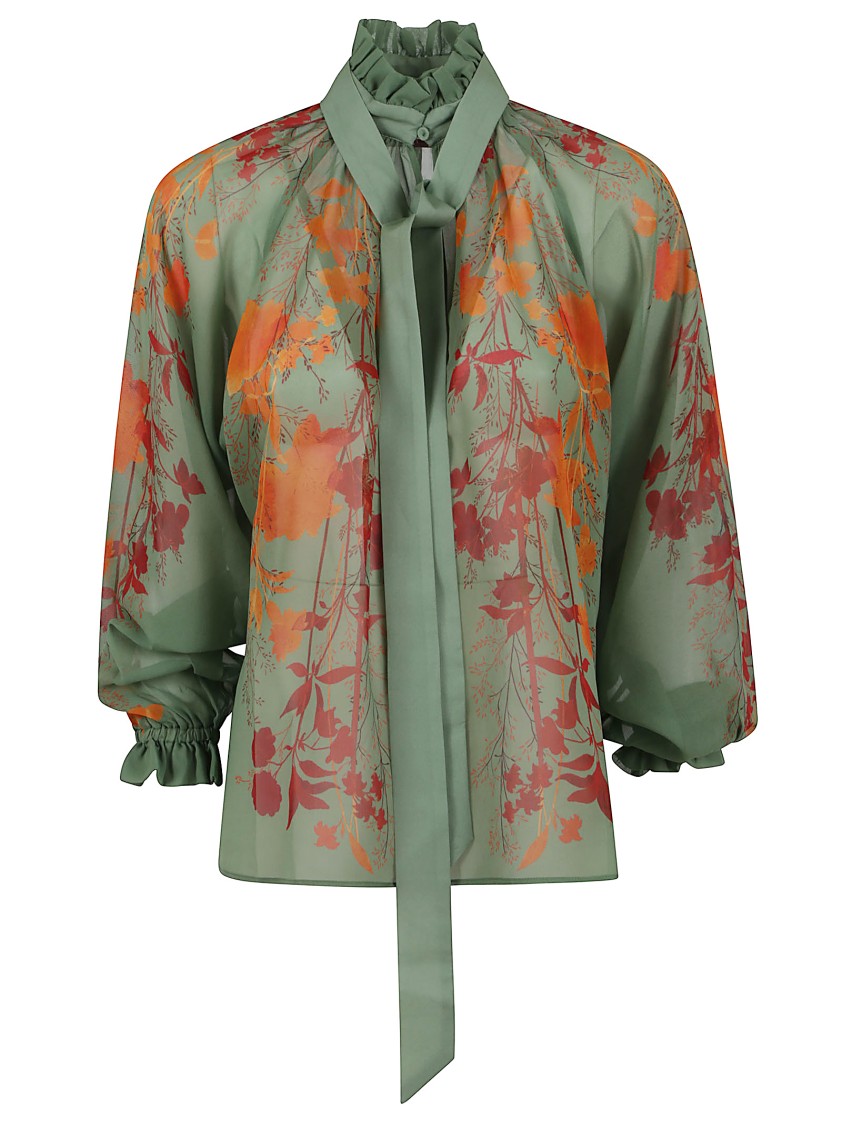 La Doublej La Double J High-neck Silk Shirt With Floral Print