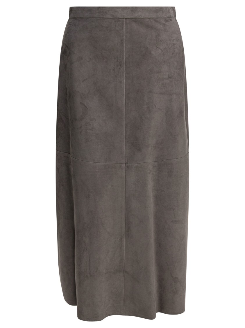 Max Mara Midi Grey Suede Skirt In Gray