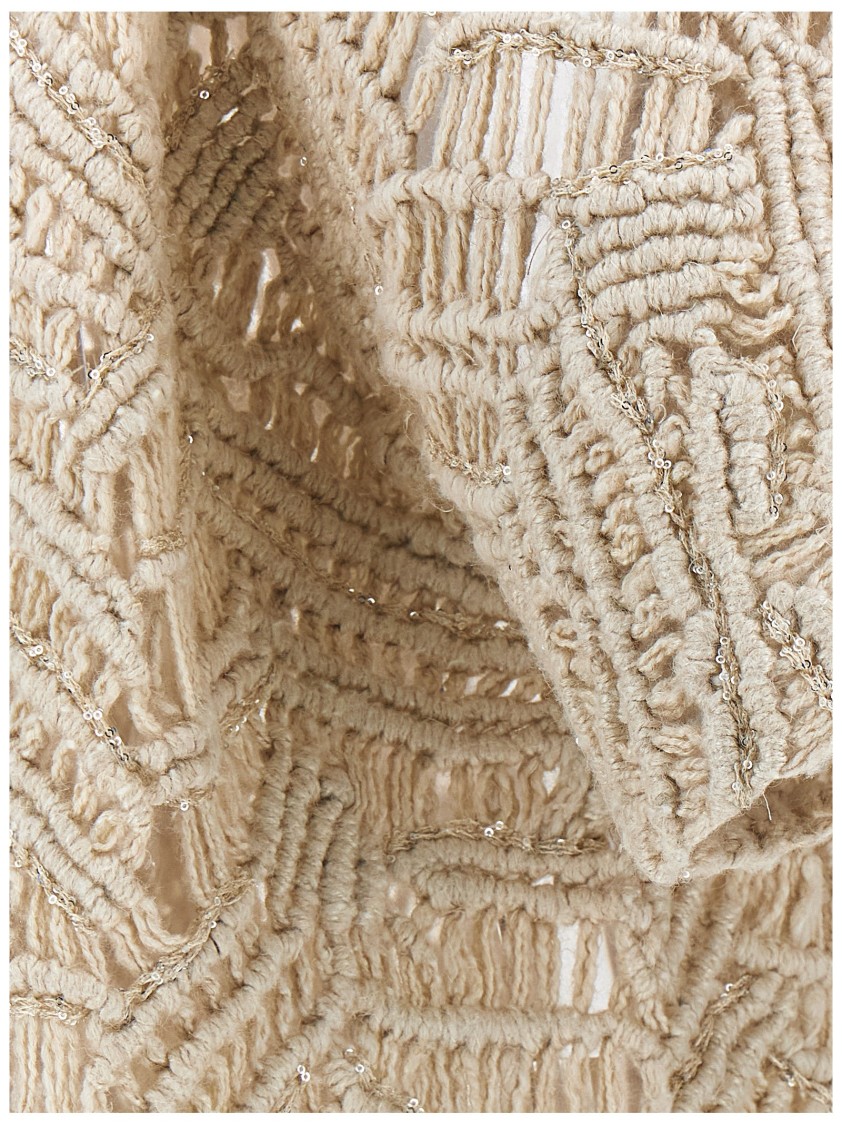 Brunello Cucinelli 'macramé Crochet' Short Sleeve Cardigan With Fringe