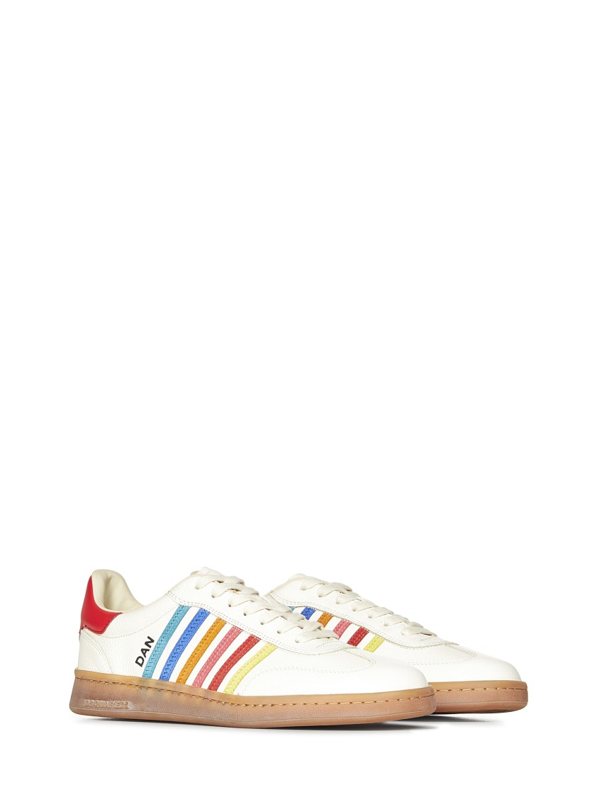 Dsquared2 Beige Low Top Sneaker With Logo On The Tongue And Contrast Heel Tab With Logo In Leather Man In White