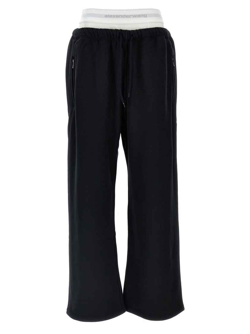 Alexander Wang T T By Alexander Wang Wide Leg Logo Elastic Jogging In Black