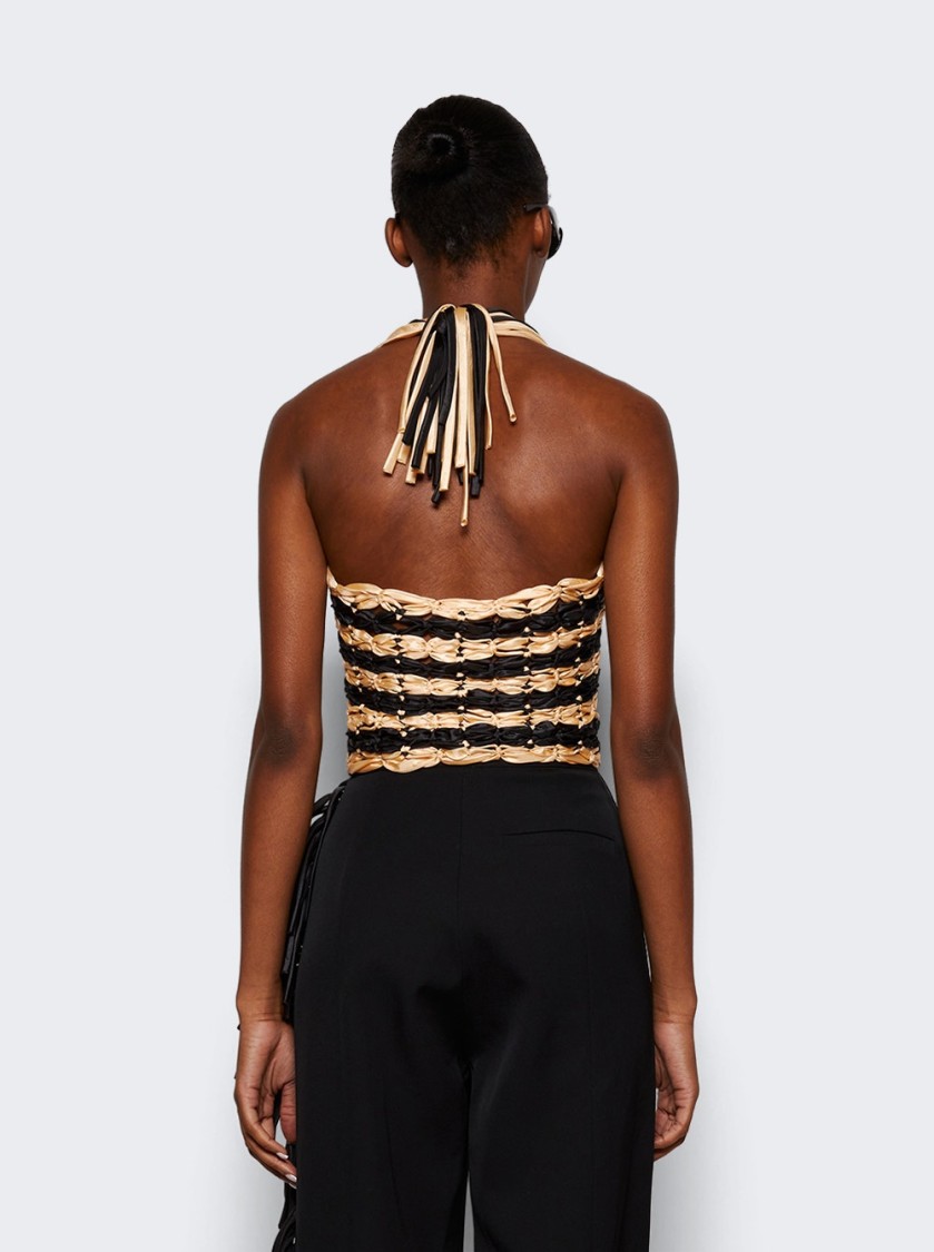 Shop Diotima Lacovia Crocheted Satin Crop Top Black