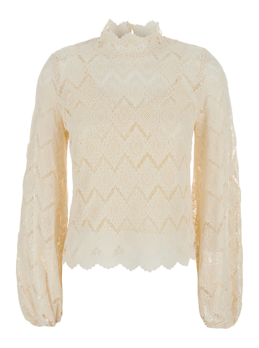 TWINSET TWIN-SET BEIGE BLOUSE WITH MOCK NECK