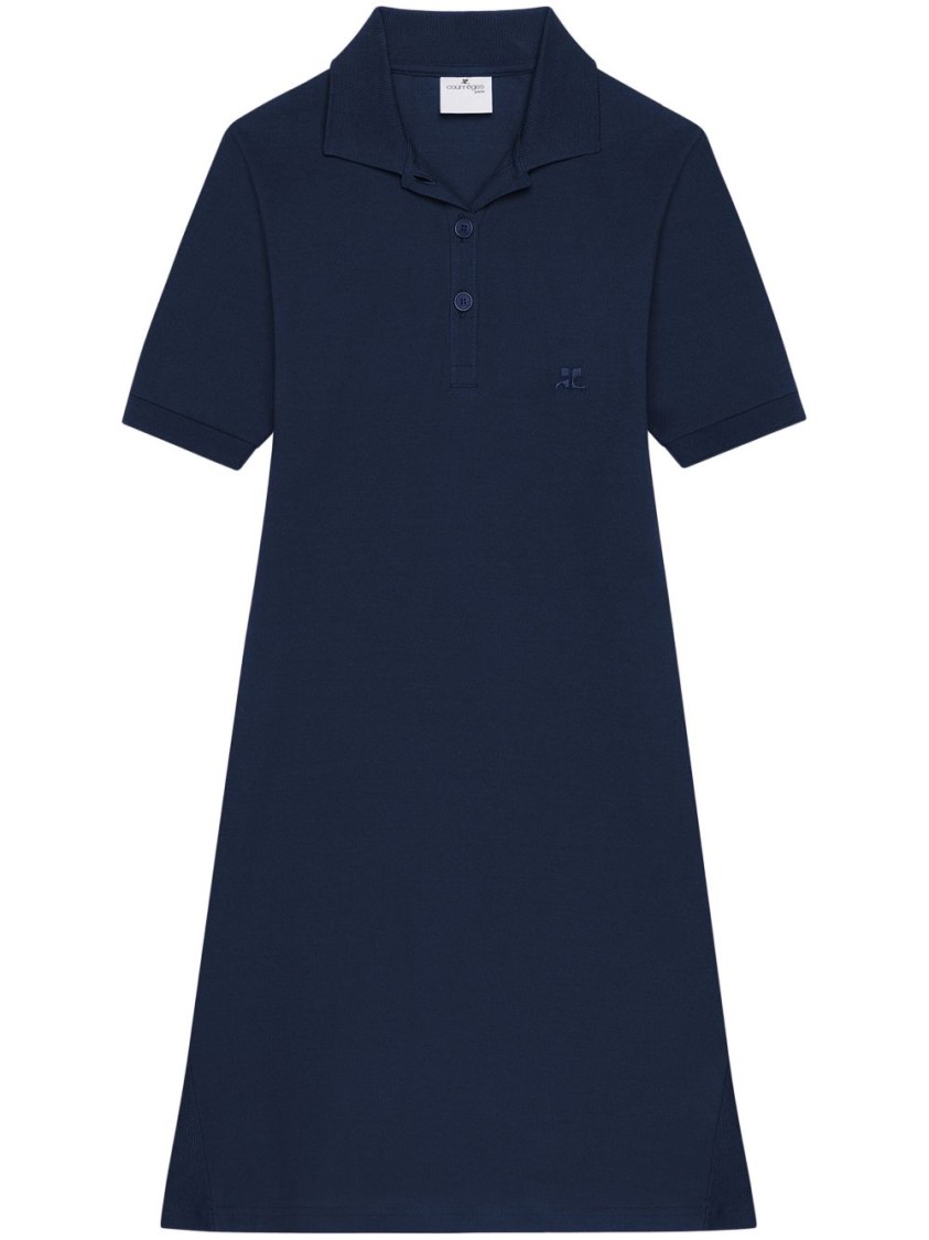 Courrèges Blue Navy Short-sleeve Mini Dress In Blue