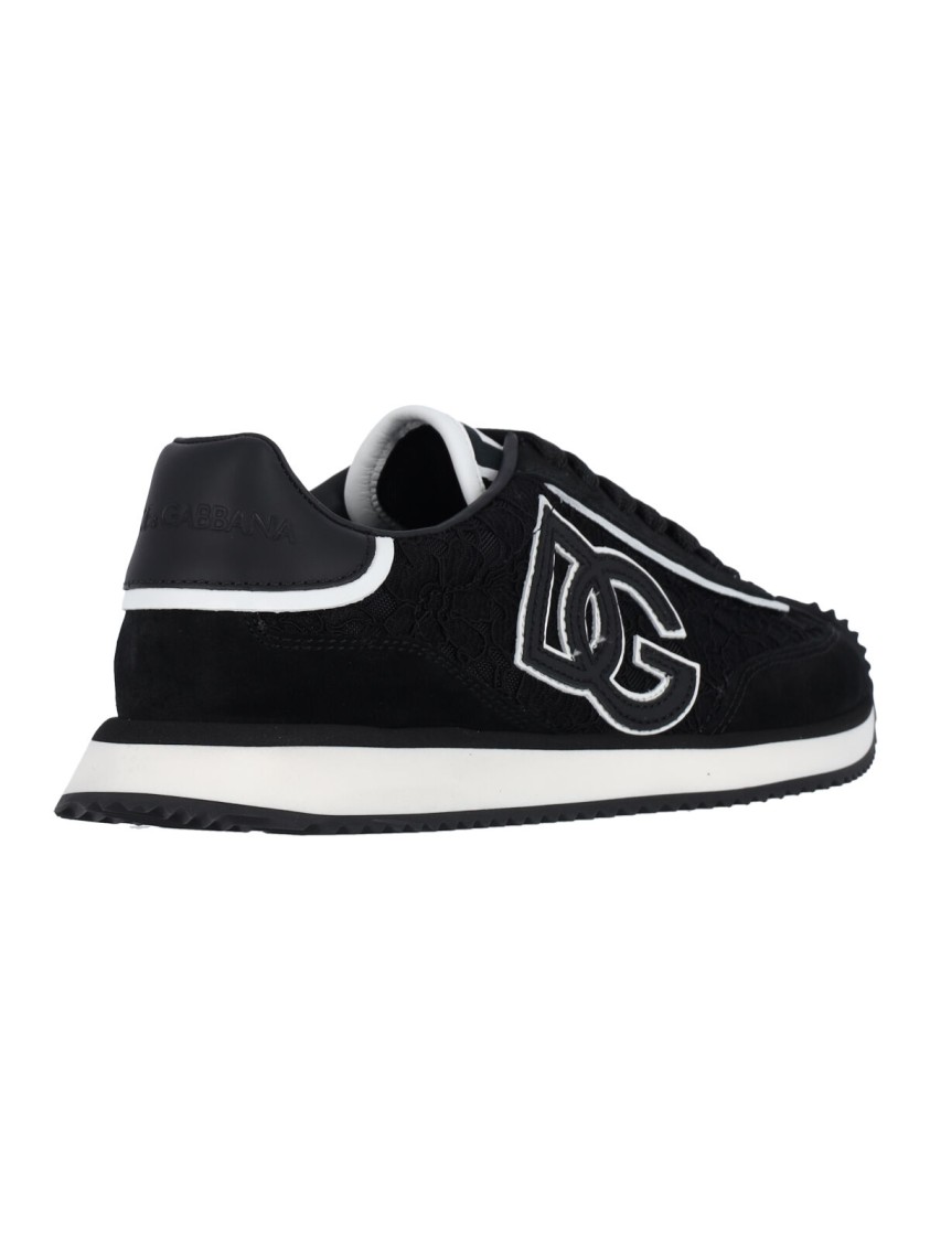 Dolce & Gabbana Dg Cushion Lace-detailed Suede Sneakers Shoes In Black