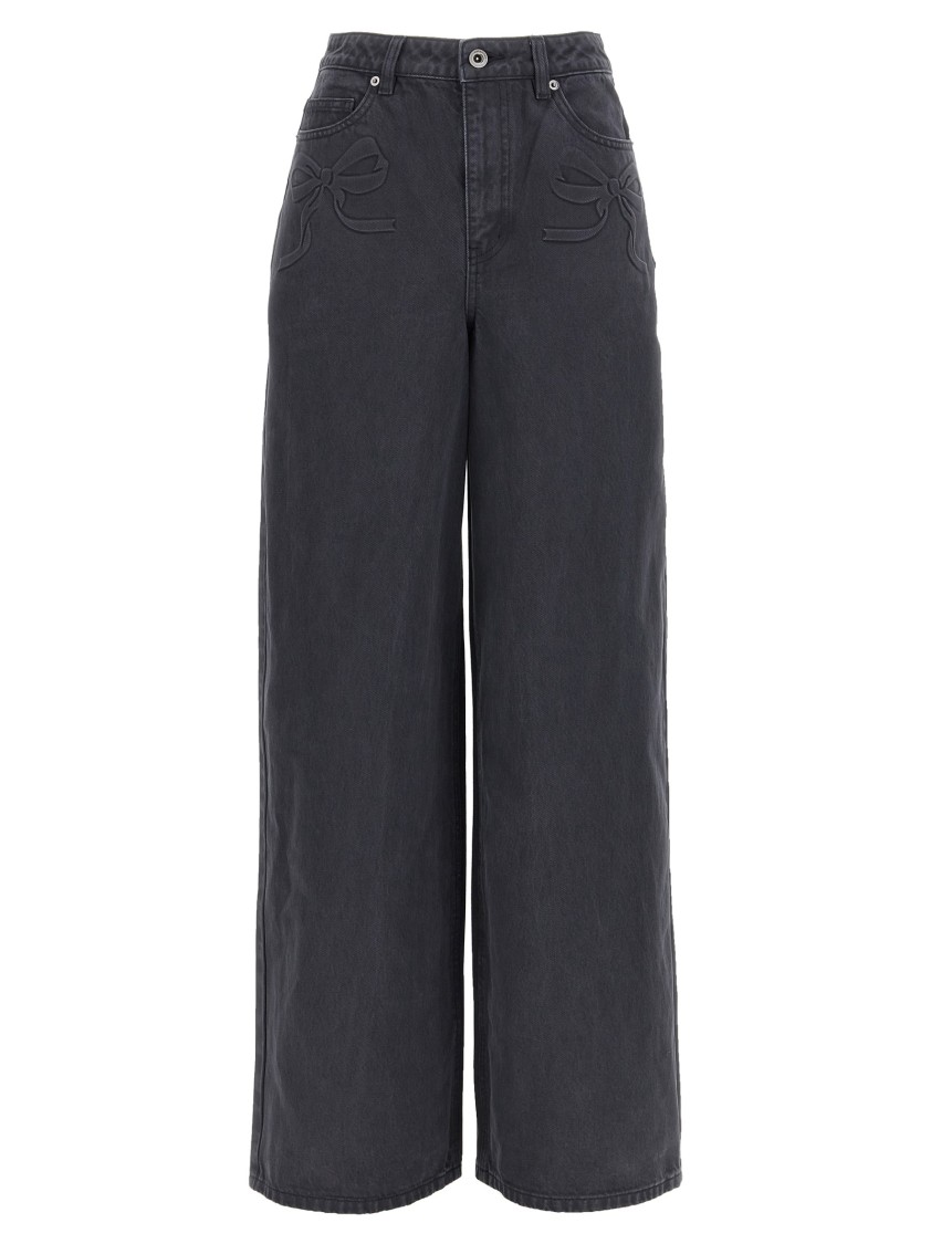 Self-portrait Self Portrait Straight Jeans With Bows In Blue