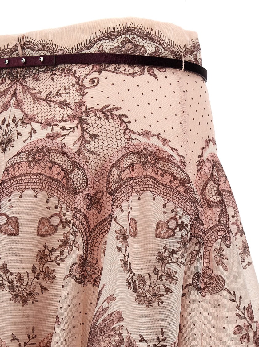 Zimmermann Printed Linen Blend Crush Skirt In Pink