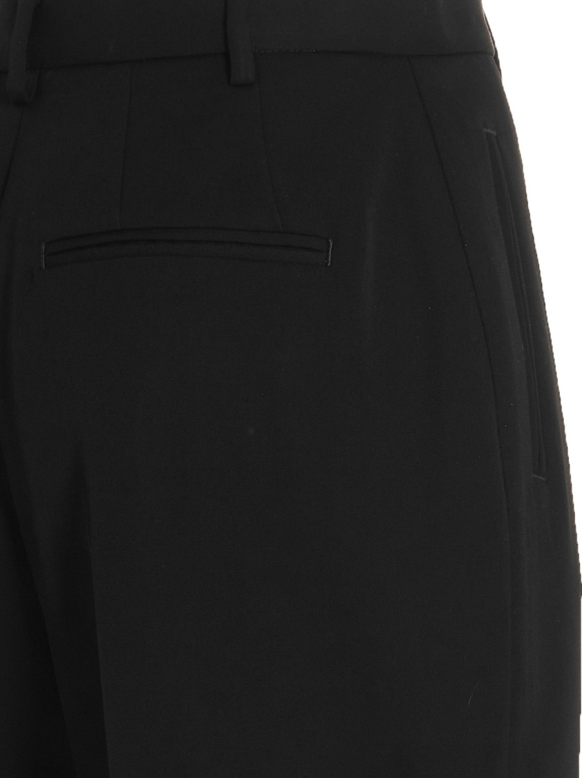 Tory Burch High Waist Wool Twill Trousers With Pleats In Black