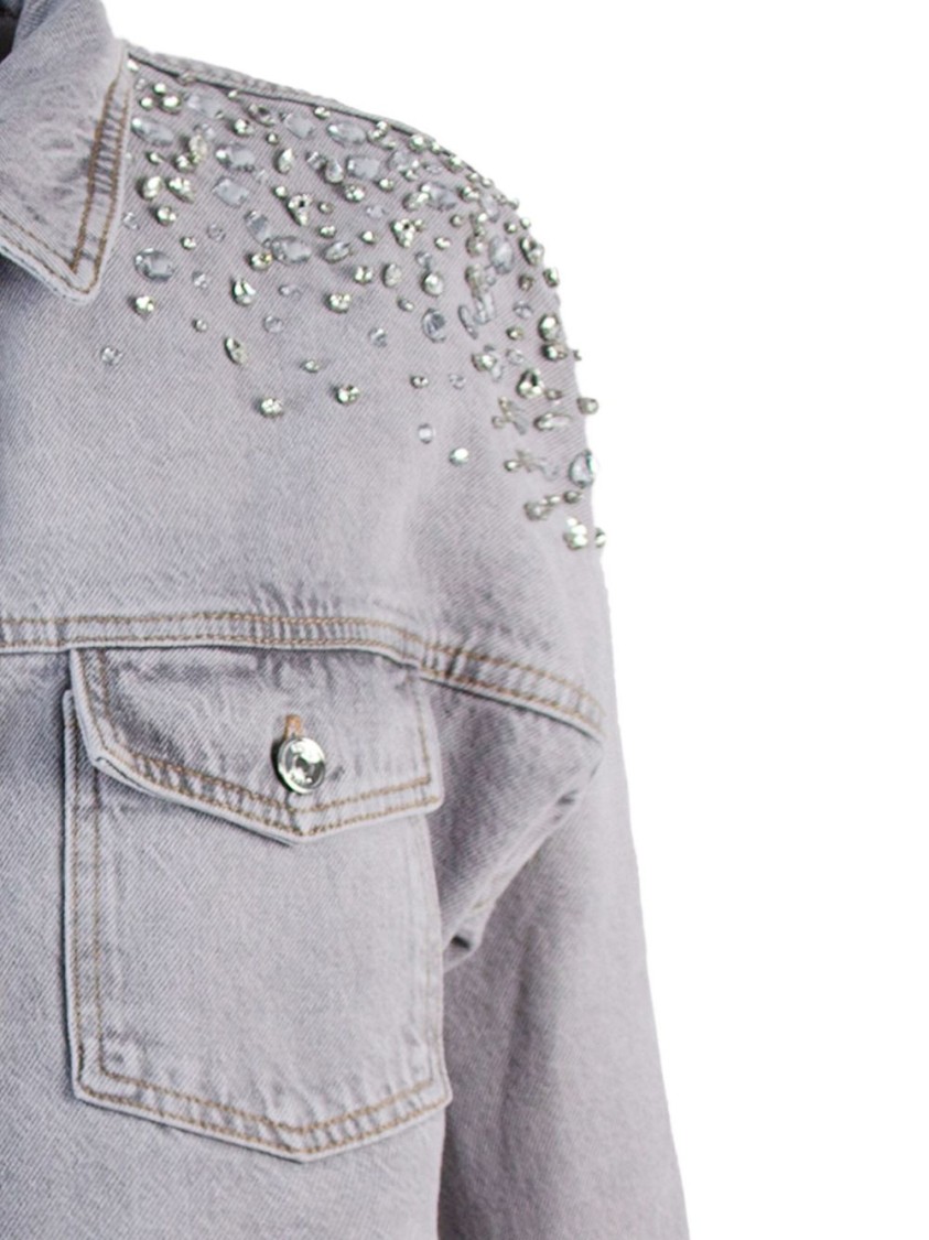 Liu •jo Liu Jo Relaxed Fit Grey Coat With Embellished Shoulders In Multi