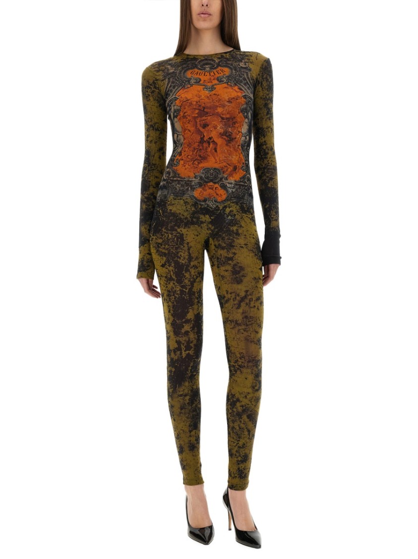 Jean Paul Gaultier Graphic Print Full-length Dress With Long Sleeves In Black