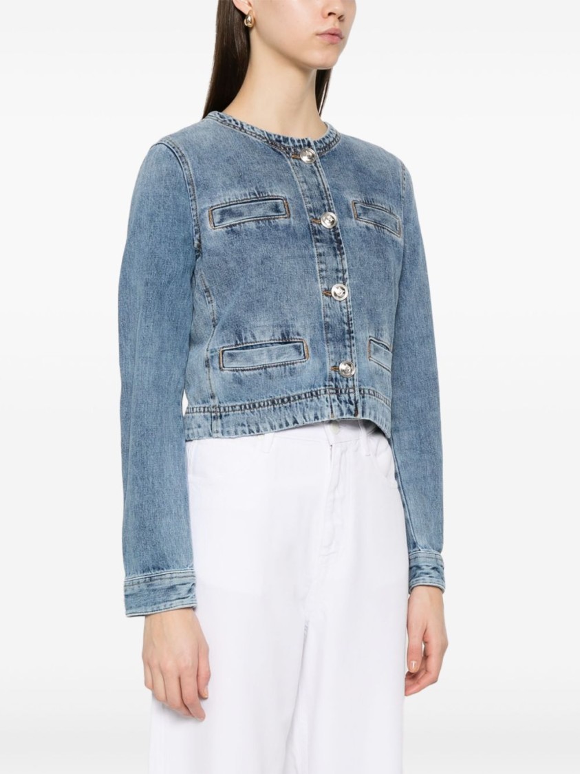 PINKO PINKO CROPPED DENIM COAT WITH BUTTONED-CUFF SLEEVES