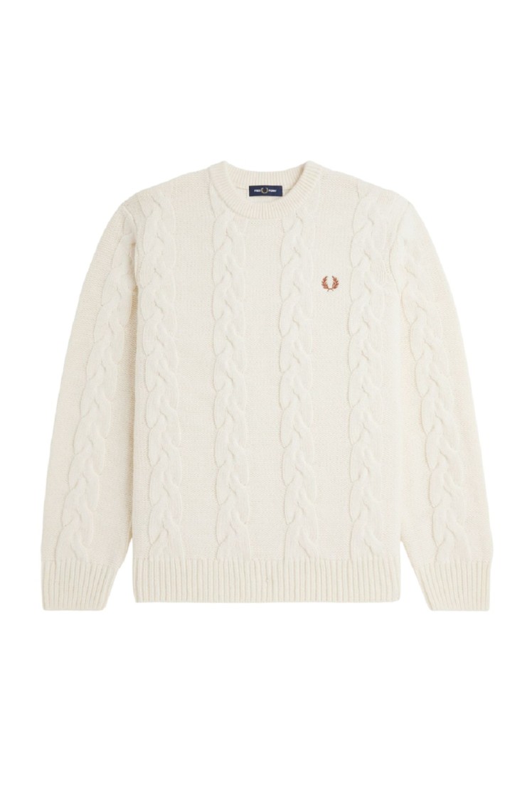 Fred Perry Cream Classic Cable Knit Sweater In Neutrals