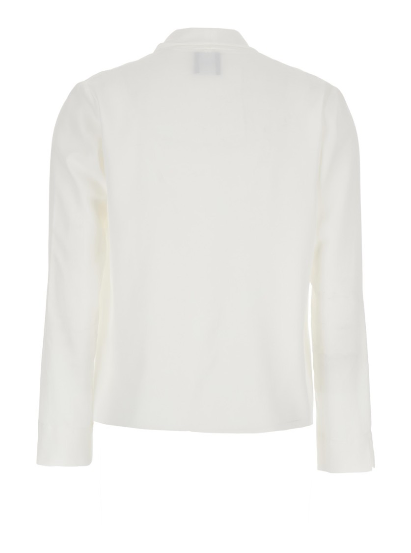 Plain White Blouse With Front Neckline And Ruffles In Fabric Woman In White
