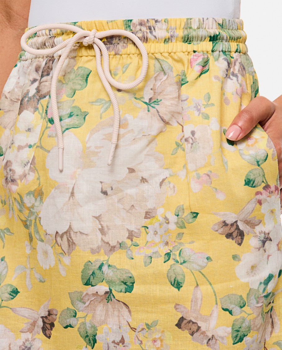 Zimmermann Acacia Scalloped Floral-print Linen Midi Skirt In Multicolor