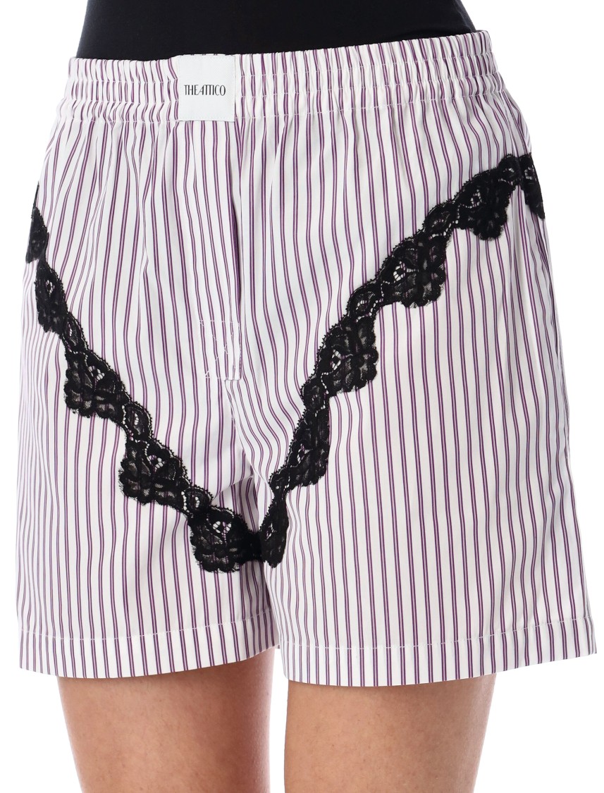 Attico Mini Striped Short Pants For Women In Purple