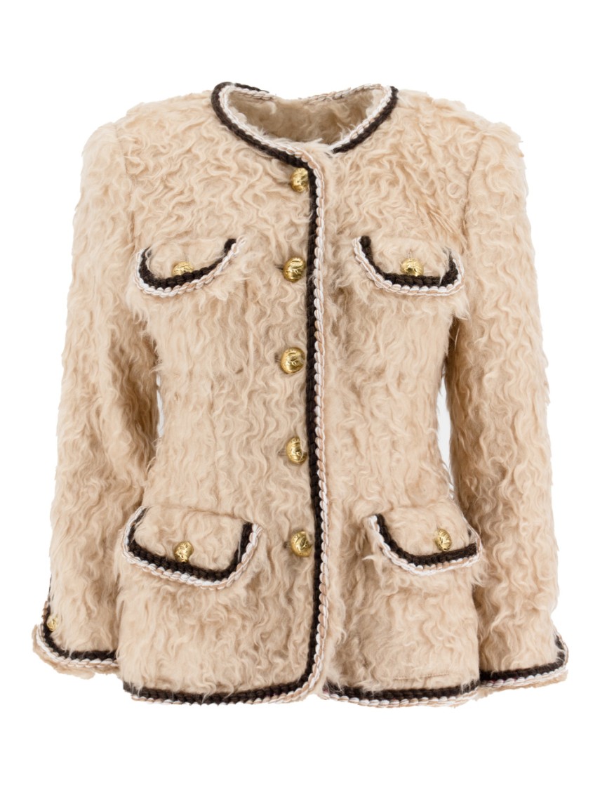 Shop Etro Crewneck Jacket With Fur Effect