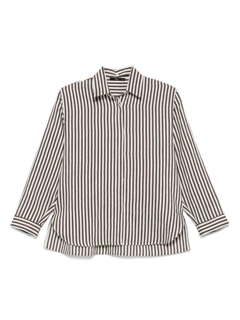 SEVENTY SERGIO TEGON SEVENTY SERGIO TEGON BROWN STRIPED LINEN-BLEND SHIRT WITH BUTTON-DOWN FRONT