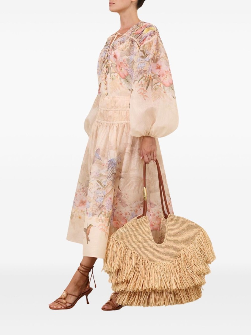 ZIMMERMANN ZIMMERMANN BEIGE LINEN AND SILK BLEND FLORAL BLOUSE 