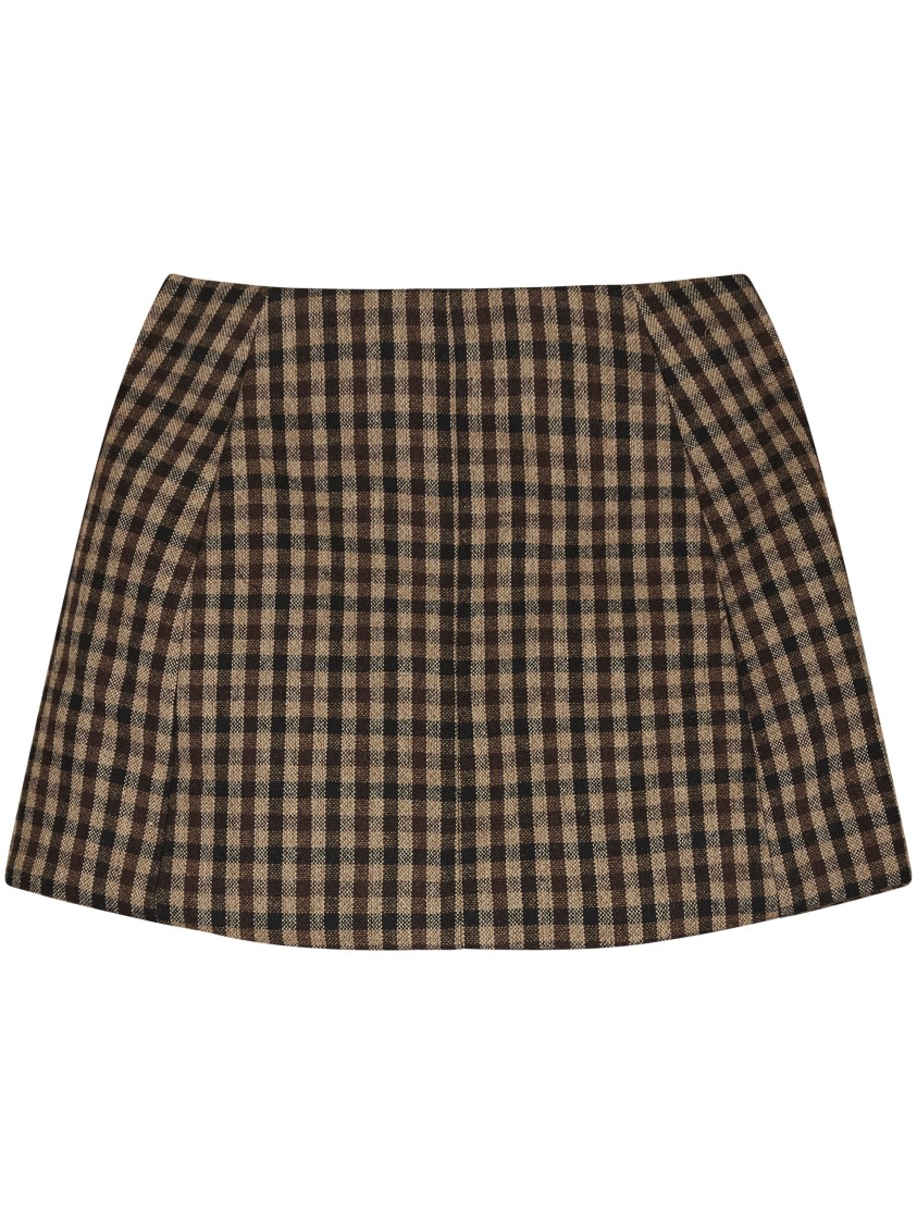 Ganni Check Pattern Wool Blend Skirt With Pleat Detailing In Brown