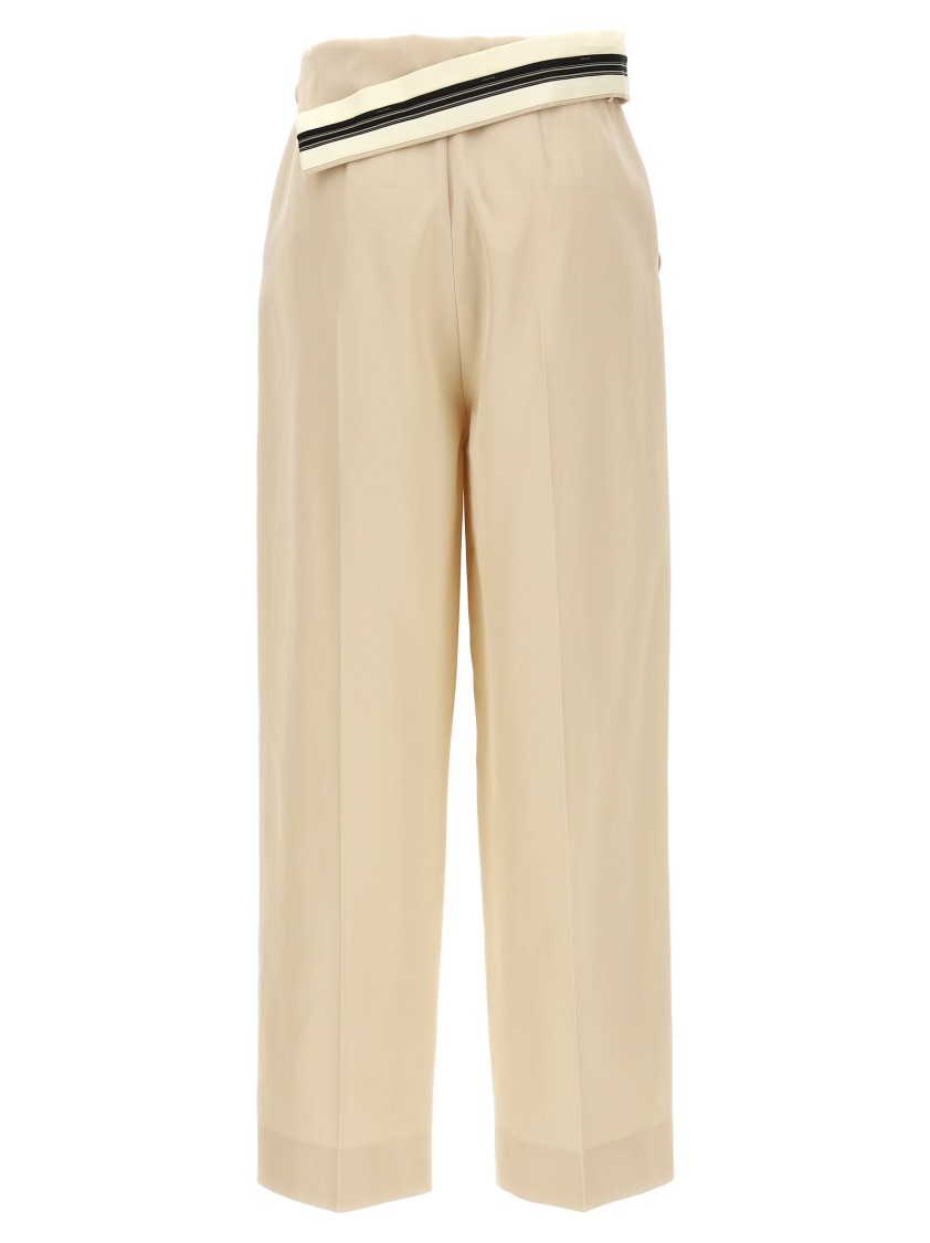 Fendi Wide Leg Gabardine Trousers With Cropped Length In Neutral