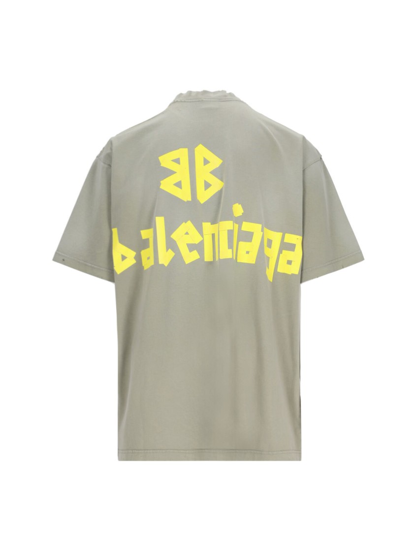 Balenciaga Crew Neck Distressed Neckline Graphic Print
