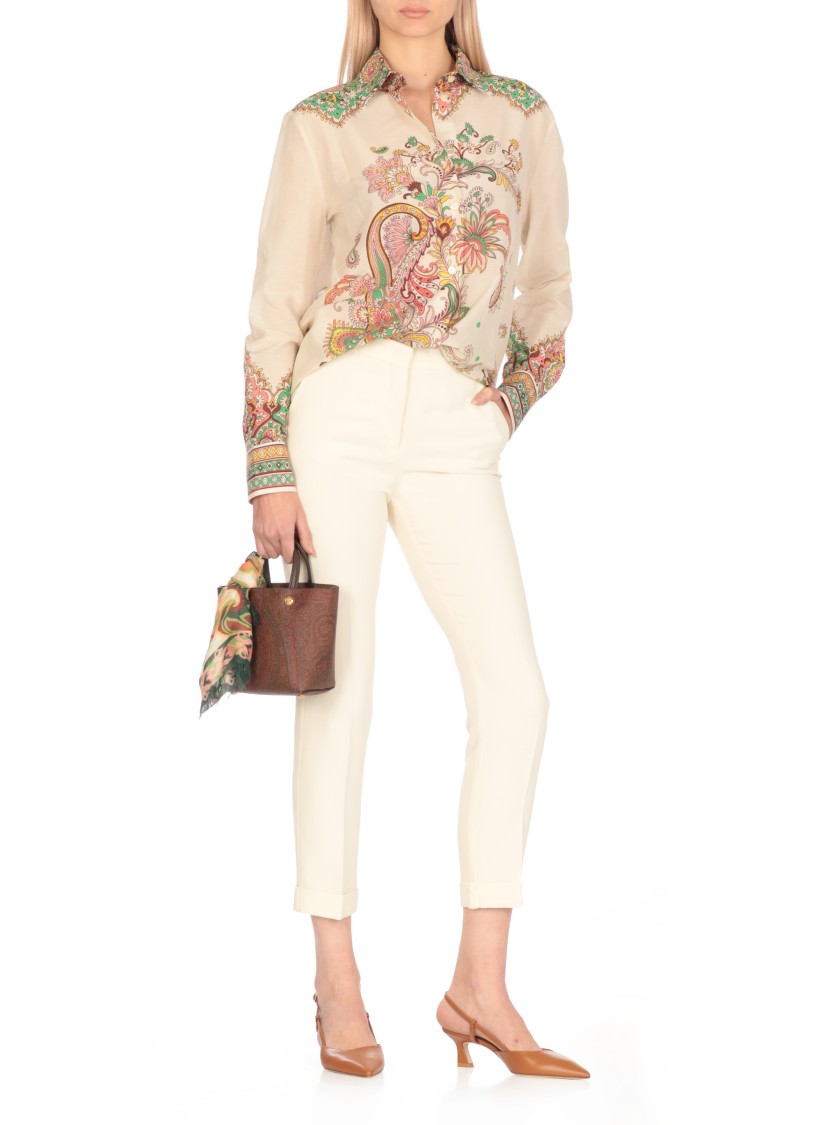 Etro Multicolor Shirt With Classic Collar And All-over Paisley Print In Cotton And Silk Woman In Neutrals