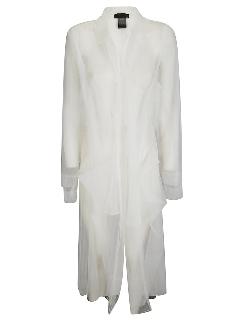 Maria Calderara Long Sleeve Transparent Tulle Trench Coat In White