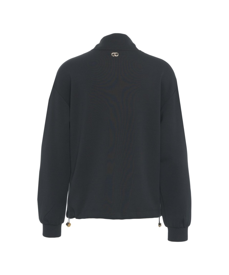 Shop Liu •jo Liu Jo Black Sweatshirt With Zipper And Rhinestone Embellishments