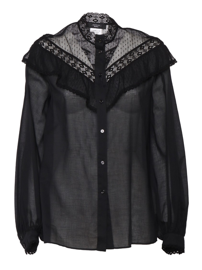 Max Mara Weekend Sheer Black Shirt With Intricate Lace Detailing