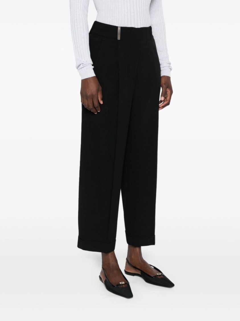 Shop Peserico Wide-leg Trousers With Viscose-wool Blend And Tailored Finish In Black
