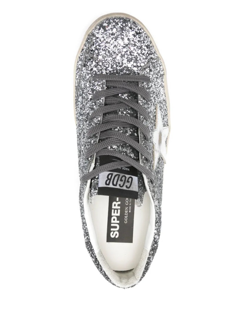 Golden Goose Glittering Silver-tone Lace-up Sneakers With Padded Ankle In Gray