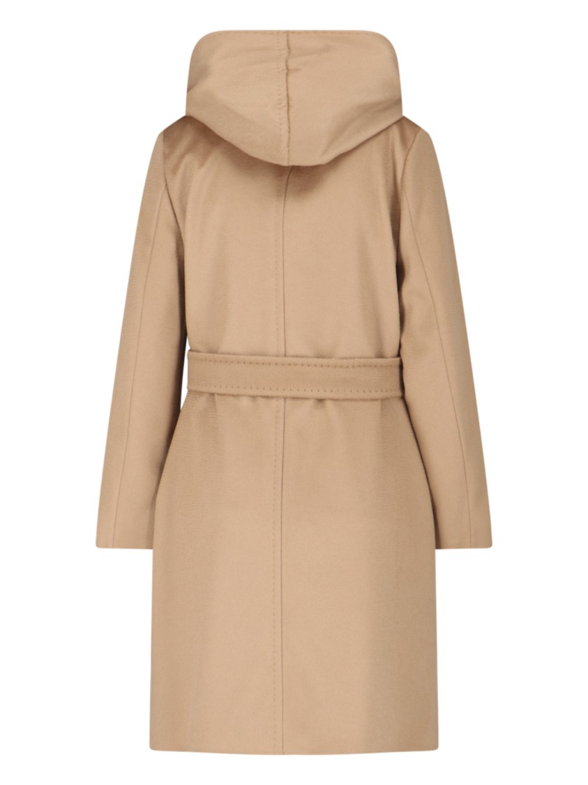 Max Mara Belted Waist Hooded Jacket Pockets In Neutral