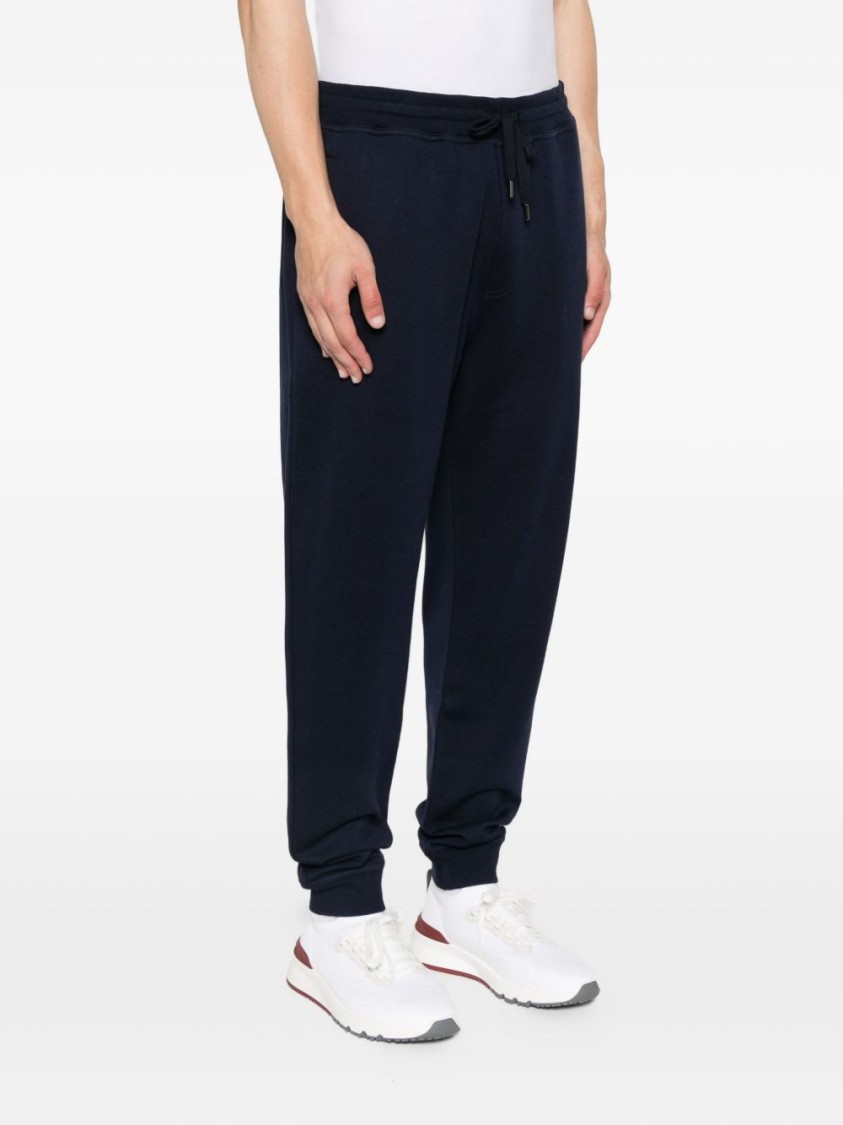 Brunello Cucinelli Navy Blue Trousers With Cuffed Hems In Black