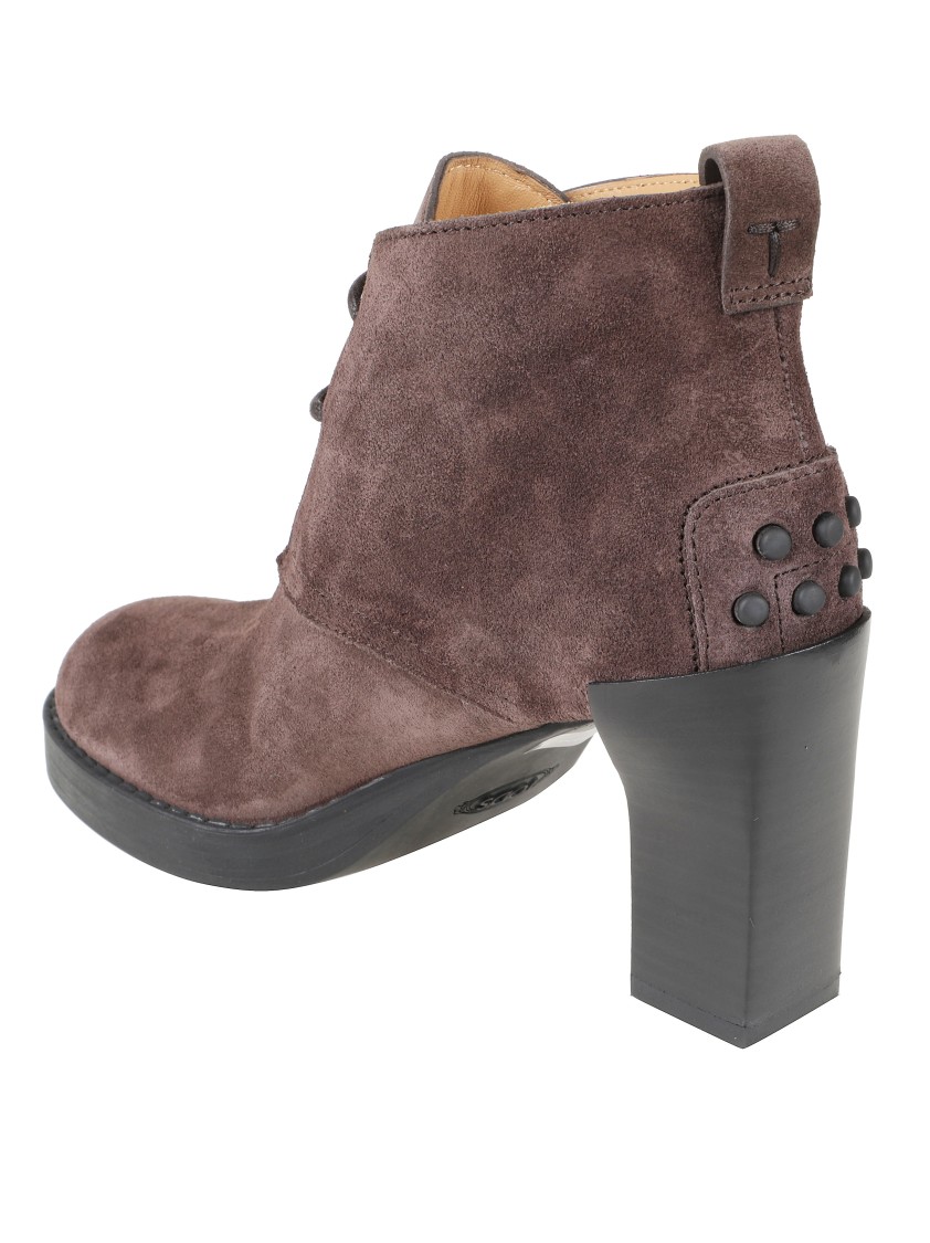Tod's Brown Suede Ankle Boots With High Block Heel And Lace-up Front In Brown