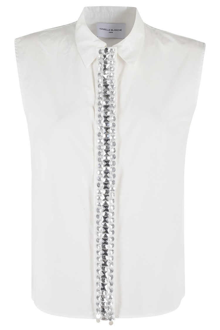 Isabelle Blanche Sleeveless Cotton Top With Classic Collar In White