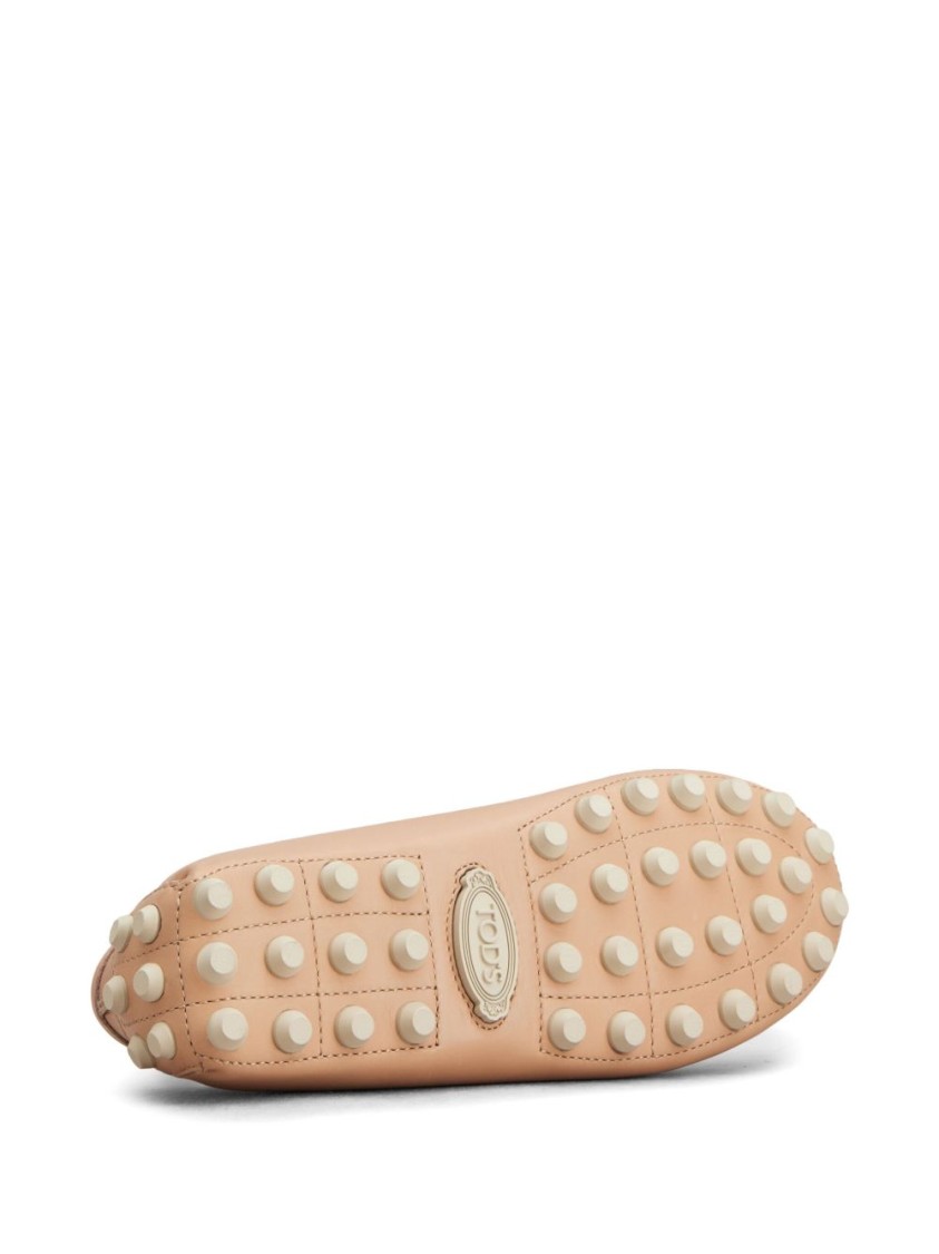 Tod's Beige Calfskin Loafers With Studded Sole In Brown