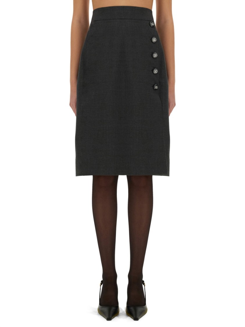 Dolce & Gabbana Wool Midi Skirt In Grey
