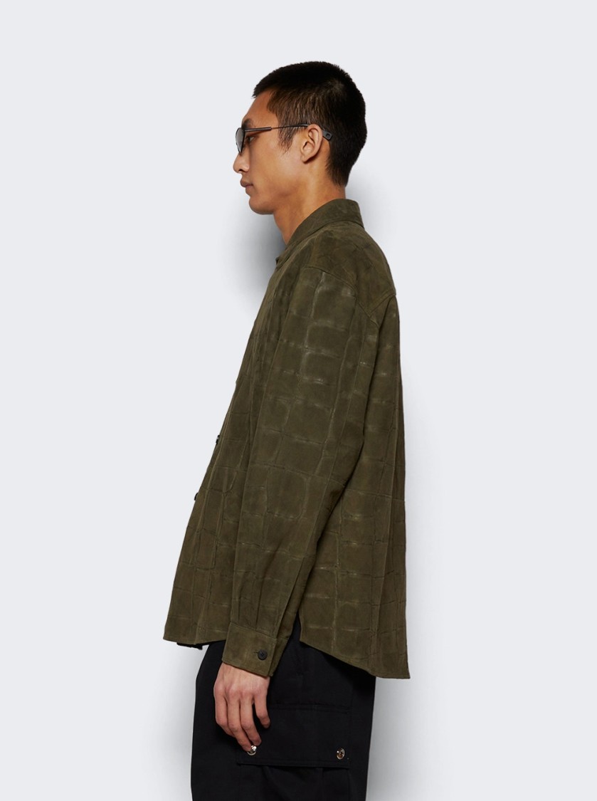 Jacquemus La Chemise Croc Embossed Goatskin Suede Button-up Shirt In Green