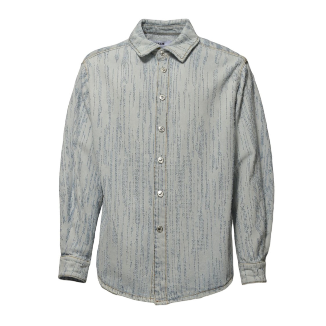 Msgm Light Blue Denim Shirt With Embossed Pattern In Grey
